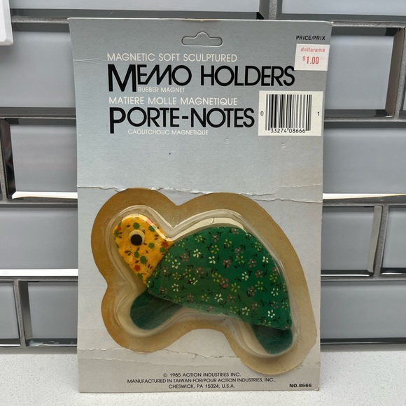 Vintage Turtle Magnet 1985 Magnetic Fabric Memo Holder Deadstock Floral Flowers - Picture 2 of 5